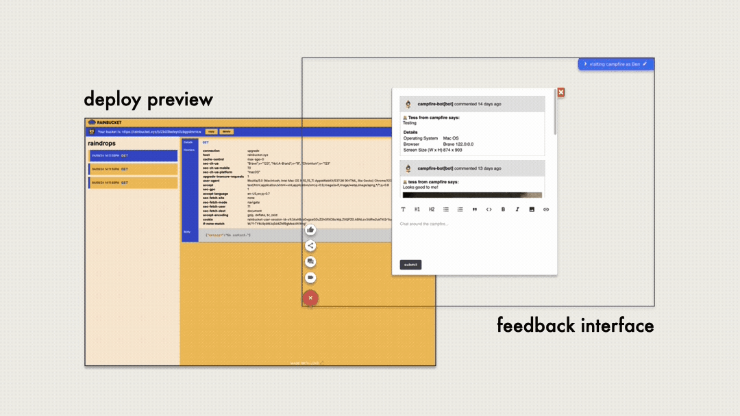 GIF of feedback interface and deploy preview coming together